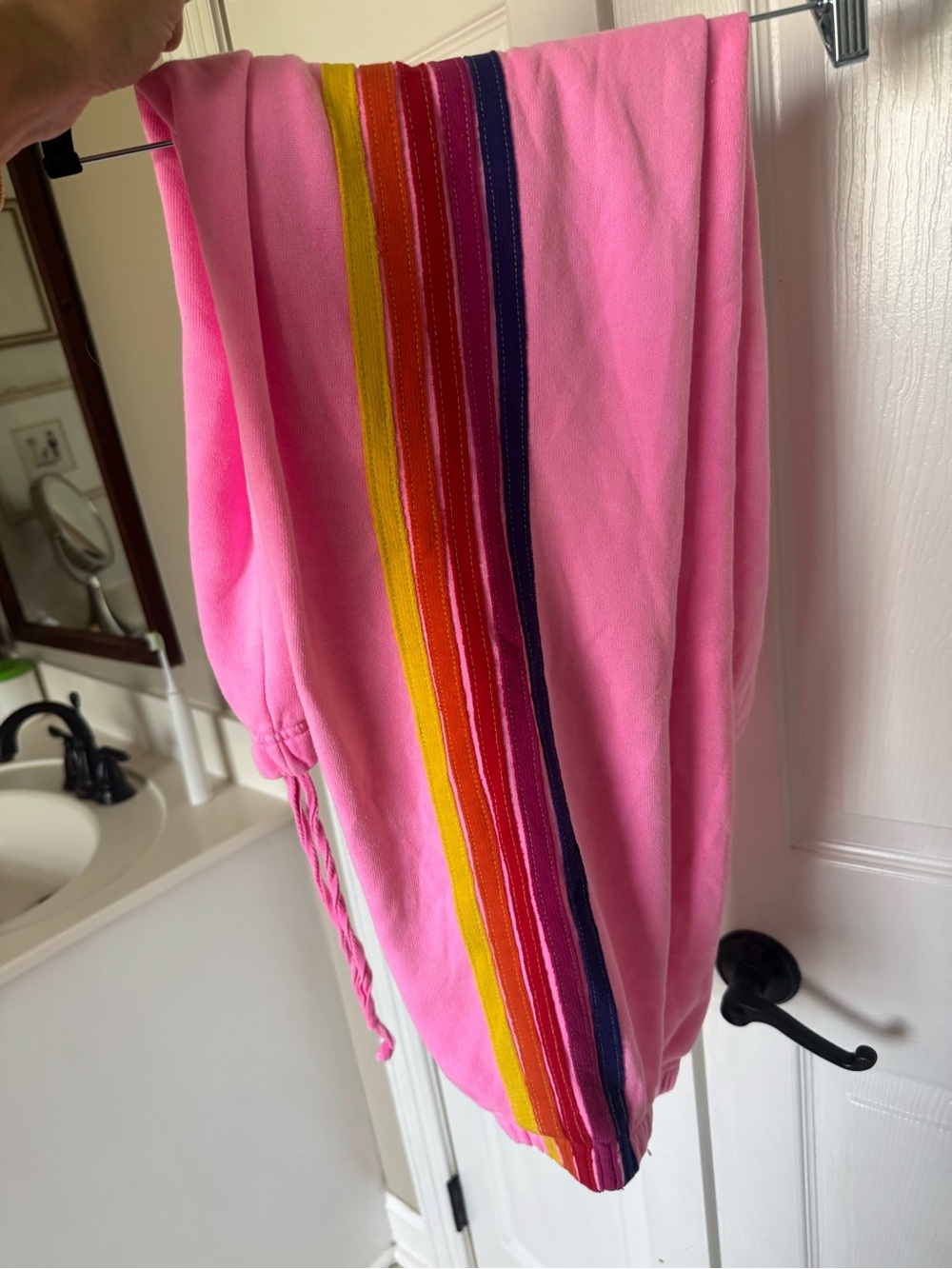 Aviator Nation Pink Track Pants with Yellow & Red Side Stripes - Picture 2 of 4
